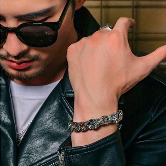 Stainless Steel Leopard Viking Bracelet, Double Headed, Norse, Horsetail, Chain - Picture 6 of 7